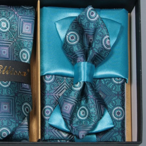 Daniel Ellissa Turquoise Blue Bow & Neck Tie 6 Set - Picture 4 of 6